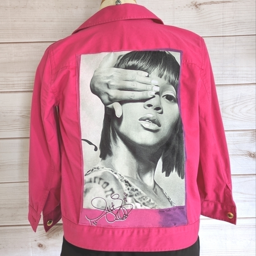 Lisa Left Eye Lopez Custom Cotton Button Down Jacket in Fuschia & Gold Sz Sm NWT